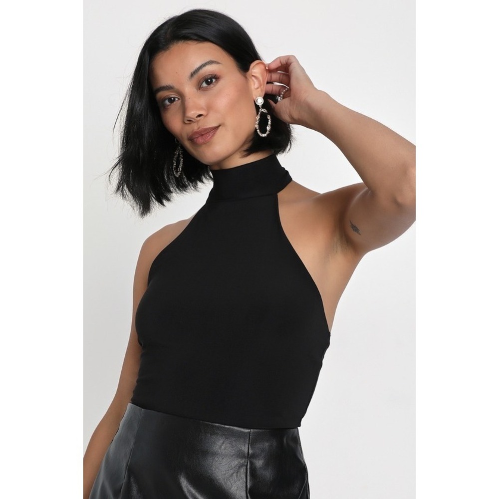 Lulus Black Halter Sleeveless Backless Bodysuit - XS